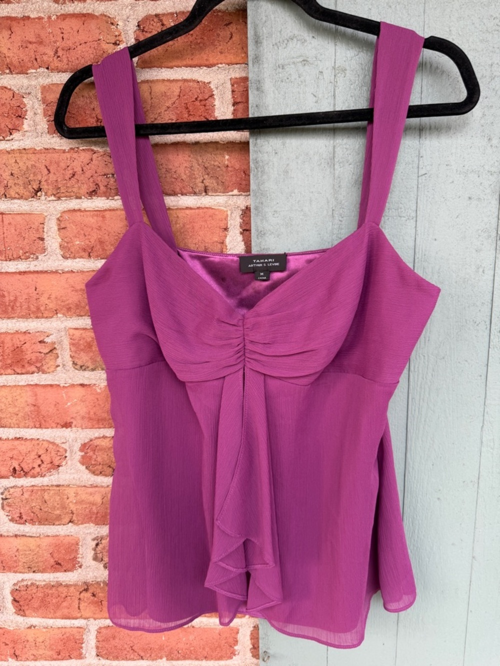 Tahari ASL Y2K Fuchsia Ruffle-Front Sleeveless Camisole